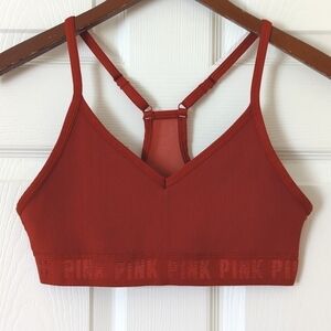 PINK Victoria's Secret Ribbed Knit Ultimate Lightly Lined Sports Bra Rust Red S